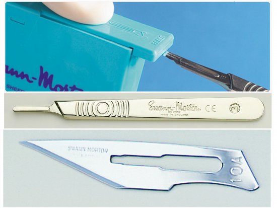 Swann Morton 100 No10A Blades and 1 x No 3 Stainless Steel Handle and 1 x Blade Remover Unit